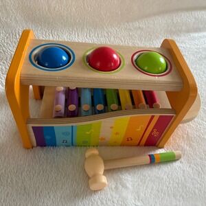 Hape Wooden Musical Hammer Bench Xylophone Toy E0305 Toddler Montessori